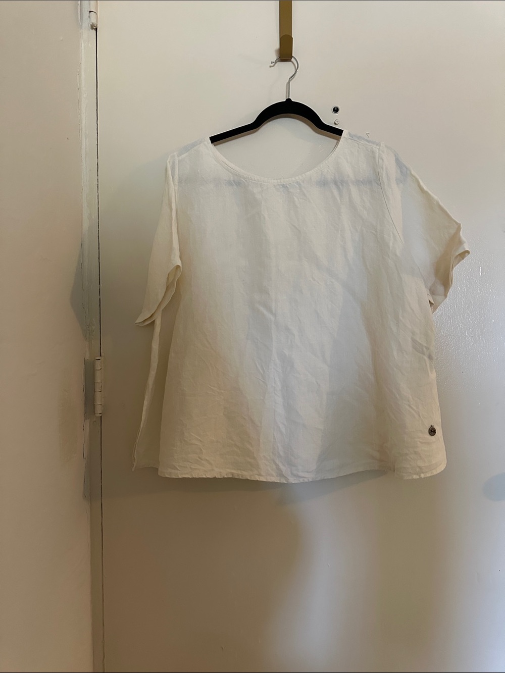 La Martina Ivory Linen Blouse Short Sleeve Round Neck Button Women's M